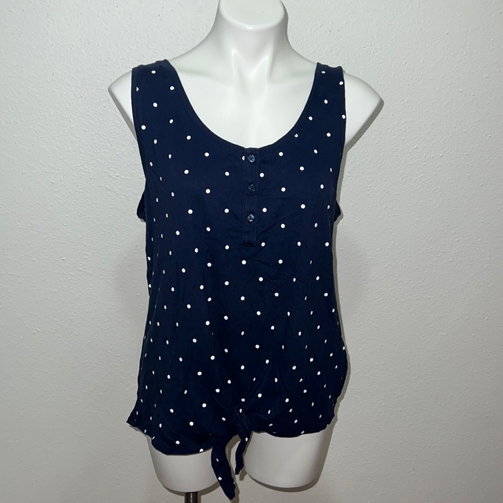Old Navy Blue White Polka Dot Sleeveless Tie Top Sz XL